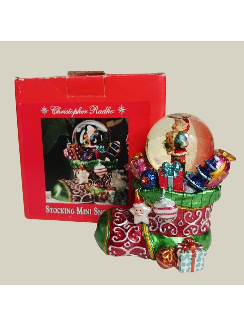 Christopher Radko Stocking Mini Snowglobe Christmas Decor Collectible Vintage